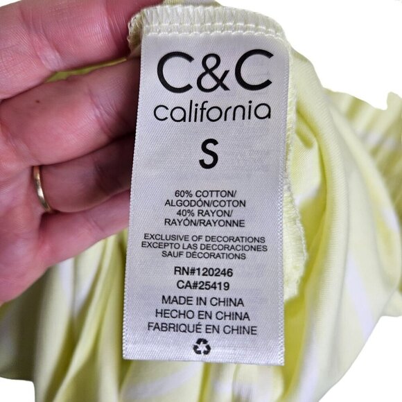 C&C California Yellow White Striped Sleeveless Dress Drawstring Waist  Pull Over - Picture 5 of 15